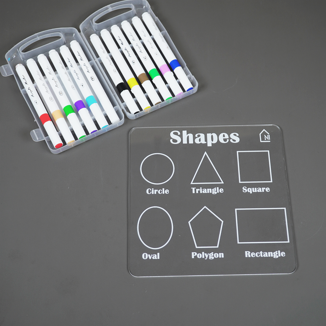 Reusable Shapes Learning Board for Kids with pen box & Cleaning Cloth - Memories Insite